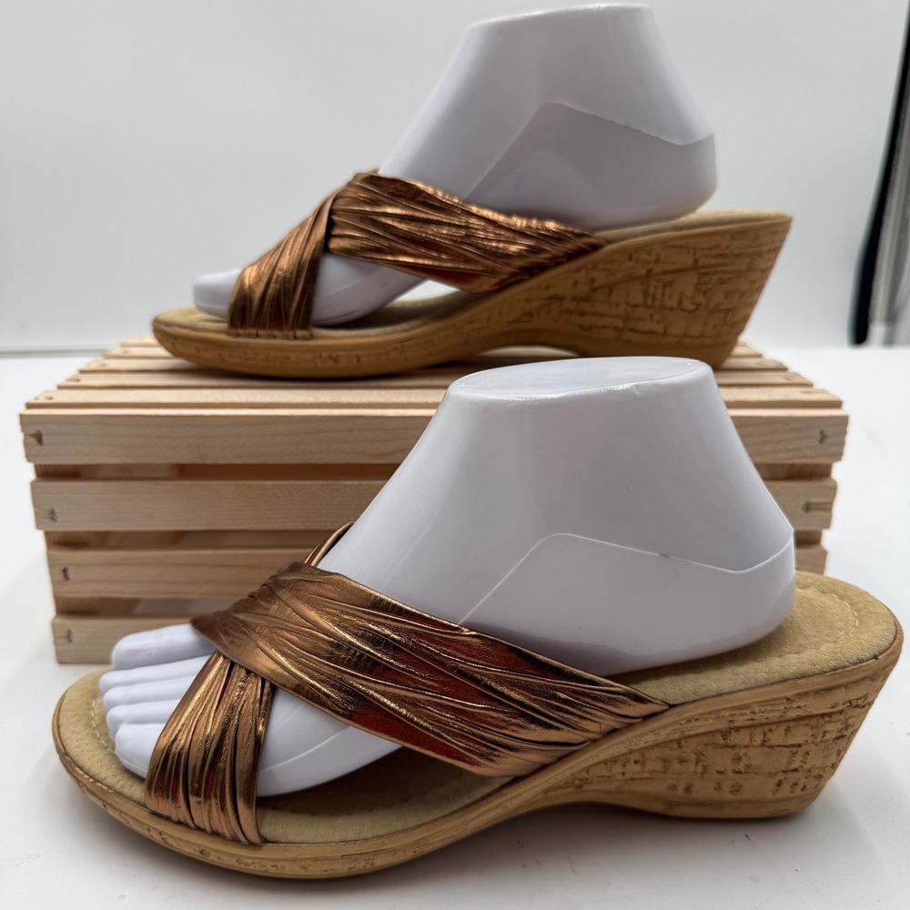 Patrizia by Spring Step Wedge Sandals Marge Metallic Bronze Crossover Women 41